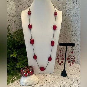Erica Lyons red acrylic gem necklace with bracelet and earrings